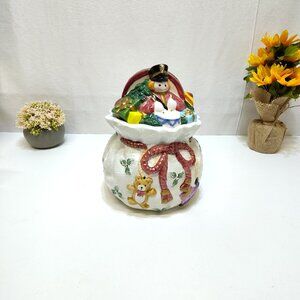 World Bazaar Santa's Sack of Toys Ceramic Cookie Jar Toy Soldier & Gifts Design